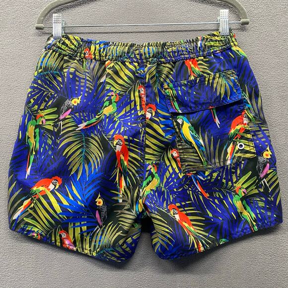 Native Youth Swim Trunks Shorts Mens 32 Blue Tropical Macaw Parrot Bird Pockets - Picture 2 of 14